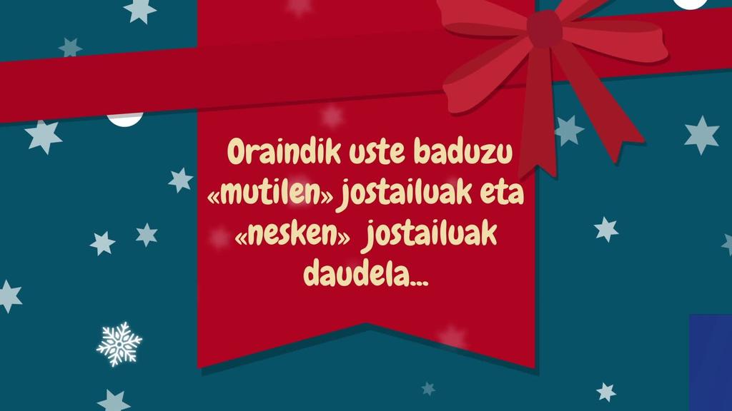 Aldundiak Gabonetako oparietarako jostailu ez-sexistak aukeratzera animatzen die Olentzero, Mari Domingi, Errege Magoak eta Bizarzuriri